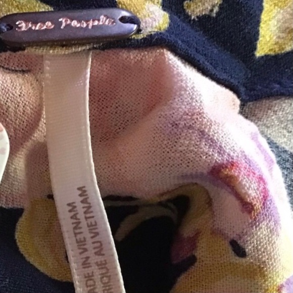 Free People Tate Floral Midnight Blue Combo Flare Sleeve Mini Dress Size X-Small - Picture 8 of 9